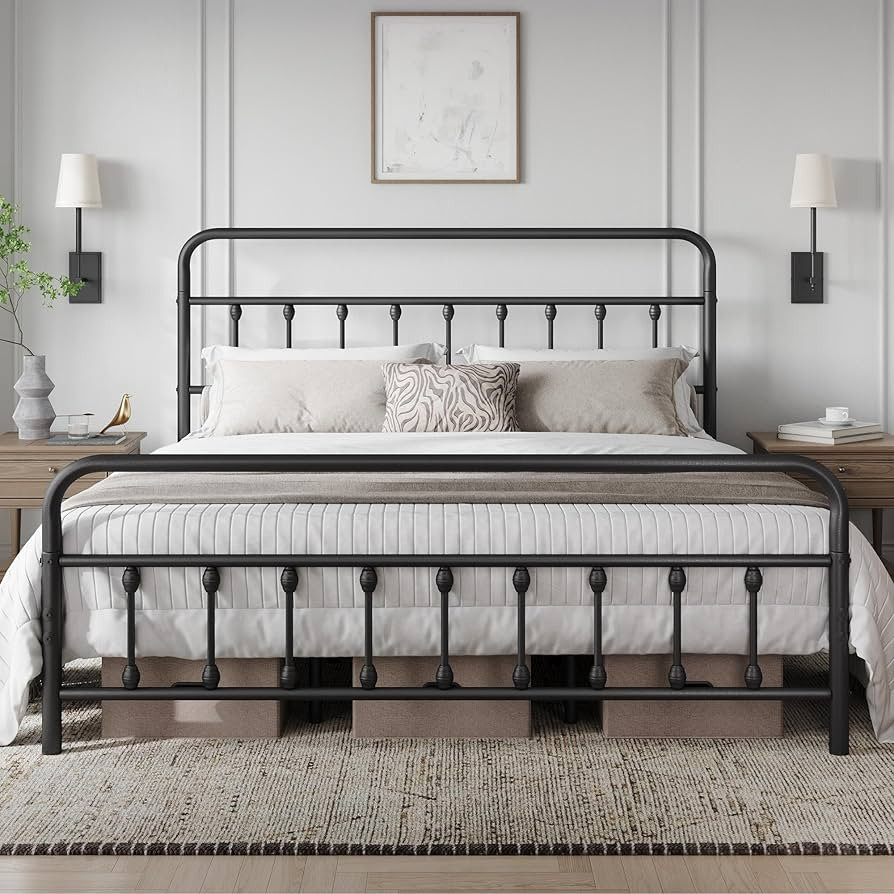 Yaheetech Classic Metal Platform Bed Frame Mattress Foundation with Victorian Style Iron-Art Head... | Amazon (US)