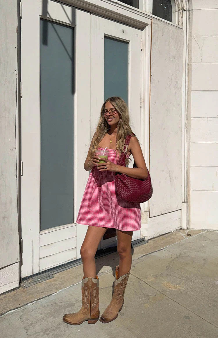 Berrie Red Gingham Strapless Mini Dress | Beginning Boutique (US)