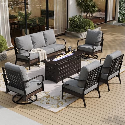 SUNSHINE VALLEY 6 PCS Black Metal Outdoor Patio Furniture Sets with Firepit | Amazon (US)