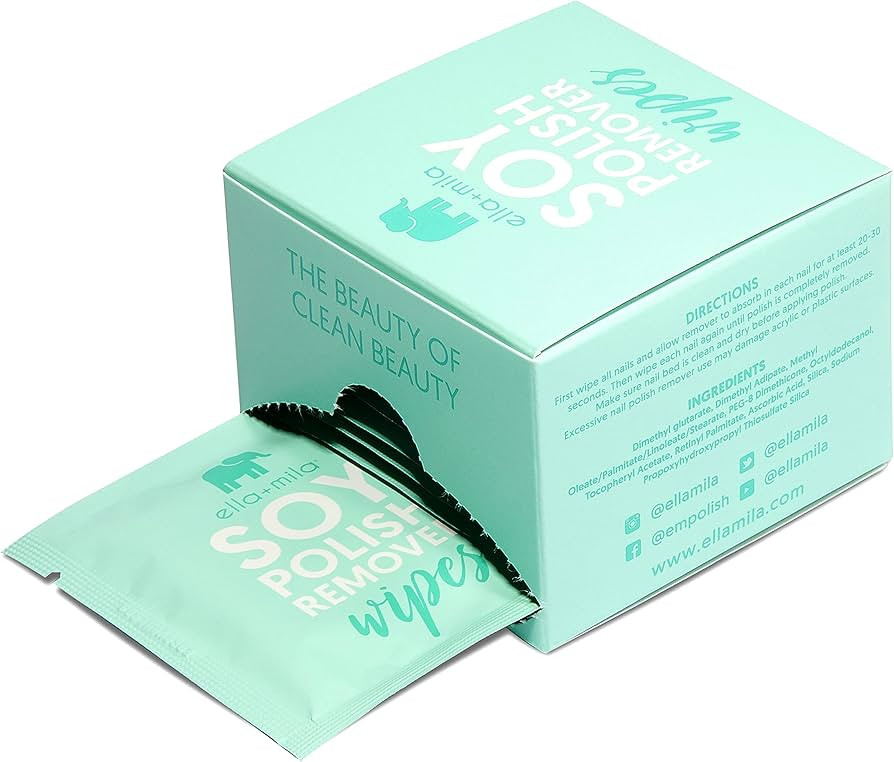 ella+mila Soy Nail Polish Remover Wipes Non-Acetone Lint Free Nail Wipes - Non-Toxic Fingernail P... | Amazon (US)