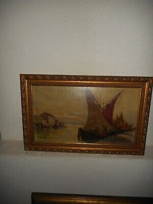 Antique oil painting,{ Sailboats - fishermen in the harbor, is signed }. | eBay US
