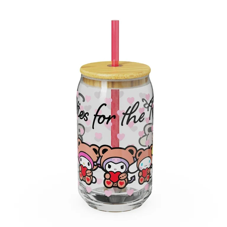 Zak Designs 15.5oz Hello Kitty Hadley Glass Tumbler with Bamboo Lid and Plastic Straw | Walmart (US)
