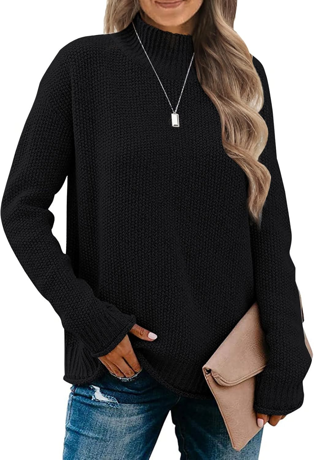 MEROKEETY Women's Long Sleeve Turtleneck Cozy Knit Sweater Casual Loose Pullover Jumper Tops | Amazon (US)