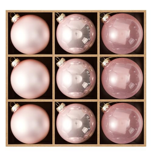 DN DECONATION Christmas Tree Decorations Ball, Pink Glass Christmas Ball Ornaments Set of 9, 3.14” Xmas Tree Clear Hanging Ornaments for Home Wedding Holiday Party Decor Gifts | Amazon (US)