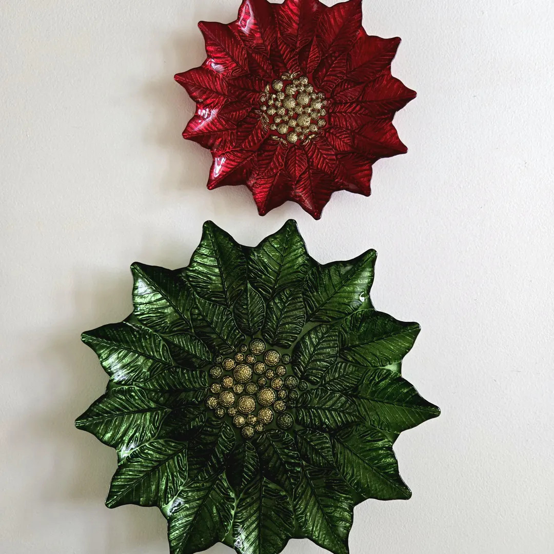 Akcam Turkish Glass Poinsettia Set of 2 Serving Platters Plates Green & Red - Etsy | Etsy (US)
