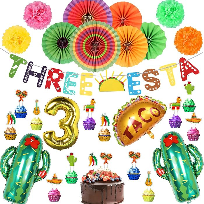 Mexican Third Birthday Party Decoration, Three-Esta Party Fiesta Decorations, 3rd Birth Cinco De ... | Amazon (US)