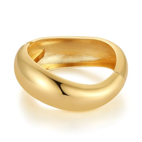 HZMAN Chunky Gold Bracelets for Women Thick Wide Bangle Bracelet Irregular Open Hinge Wrist Cuff Bracelet Jewelry Gift | Amazon (US)