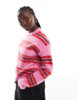 JJXX crew neck sweater in pink red stripe | ASOS (Global)