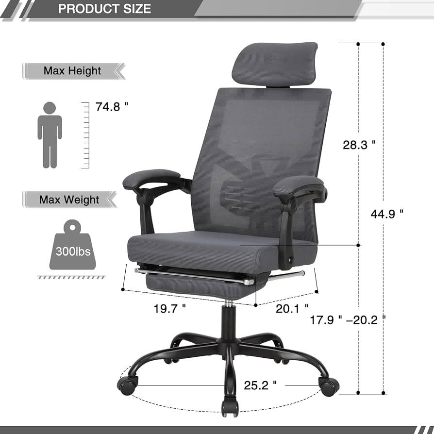 Qulomvs Mesh Ergonomic Office Chair with Footrest Home Office Desk Chair with Headrest and Backre... | Amazon (US)