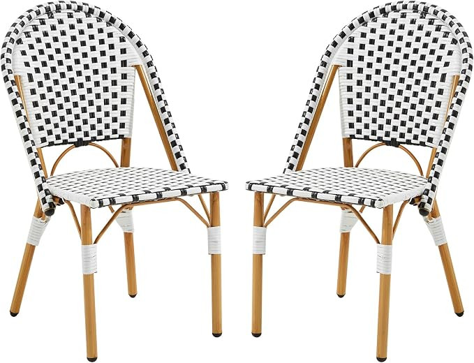 Outdoor French Bistro Chair Set of 2, Wicker Patio Dining Chairs with Print Finish, Accent Hand-W... | Amazon (US)