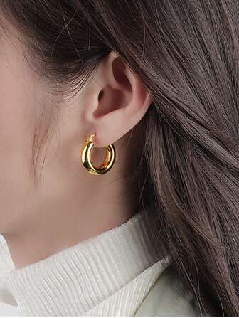 4.0 European and American Fashion Stainless Steel Round Thickened Earrings Titanium Steel Glossy ... | SHEIN