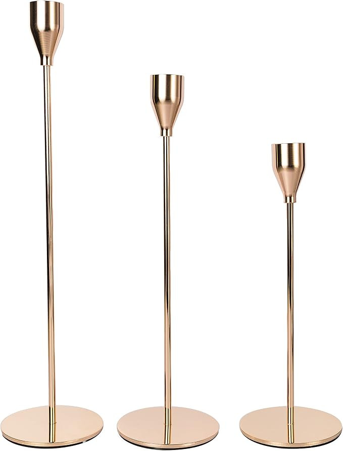 2DIAMOND - Gold Candle Holders Set of 3 for Taper Candlestick - Candlelit Dinner, Wedding, Decora... | Amazon (US)
