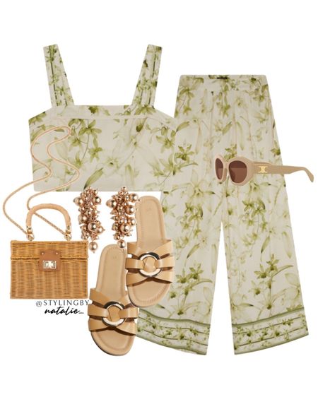 Floral botanic co ord set, crop top and linen trousers, rattan bag, sandals, cluster earrings and celine sunglasses.
Matching set, summer outfit, holiday outfits.

#LTKsummer #LTKeurope #LTKstyletip