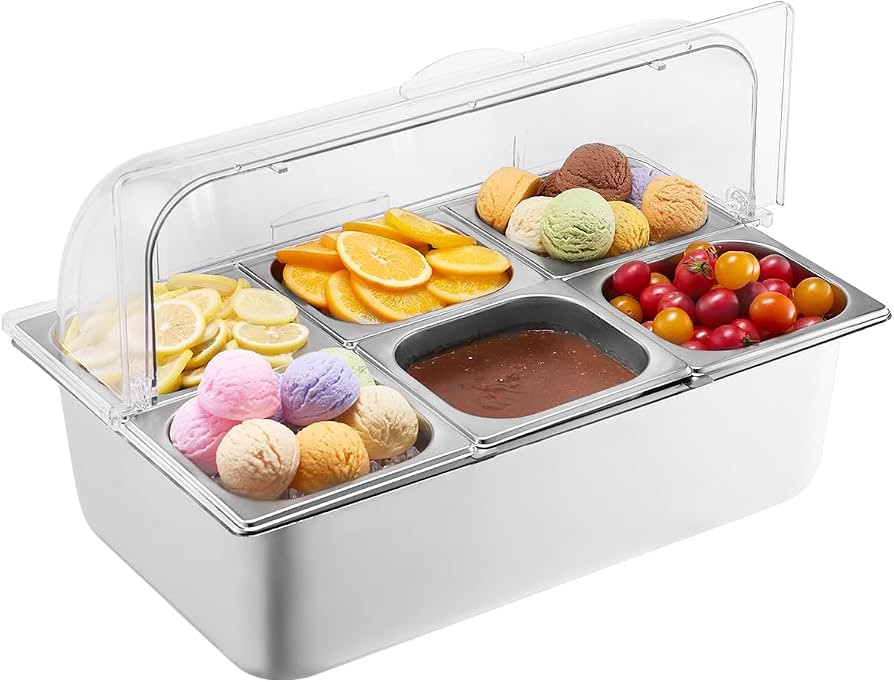 VEVOR Countertop Food Serving Display Container, 6 Pan Stainless Steel Food Serving Tray, Buffet ... | Amazon (US)