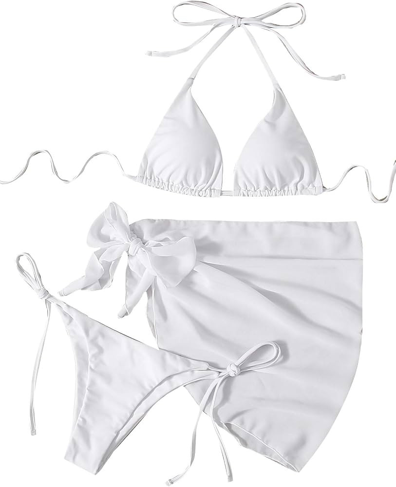 MakeMeChic Women's 3packs Triangle Bikini Swimsuit & Beach Skirt | Amazon (US)