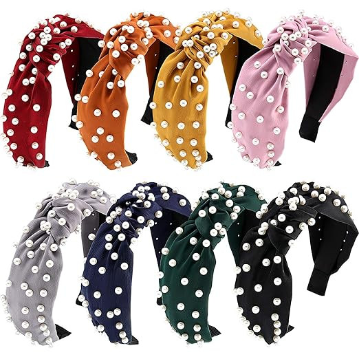 8 Pieces Pearls Headband Knot Artificial Pearl Wide Hairband Vintage Twisted Headwear for Girl Wo... | Amazon (US)