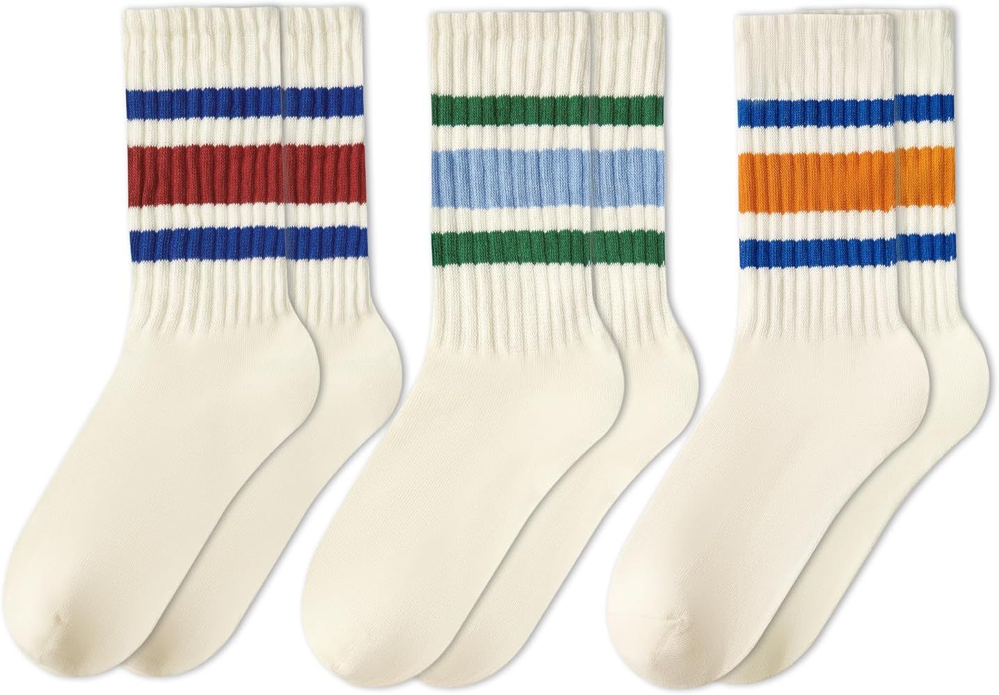 American Trends Womens Striped Socks Retro Crew Socks Women Slouchy Athletic Calf Tube Socks | Amazon (US)