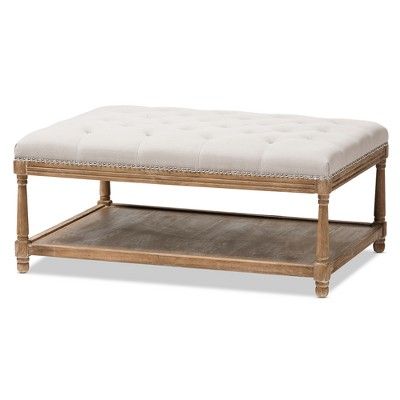 Carlotta French Country Weathered Oak Linen Rectangular Coffee Table Ottoman Beige - Baxton Studi... | Target