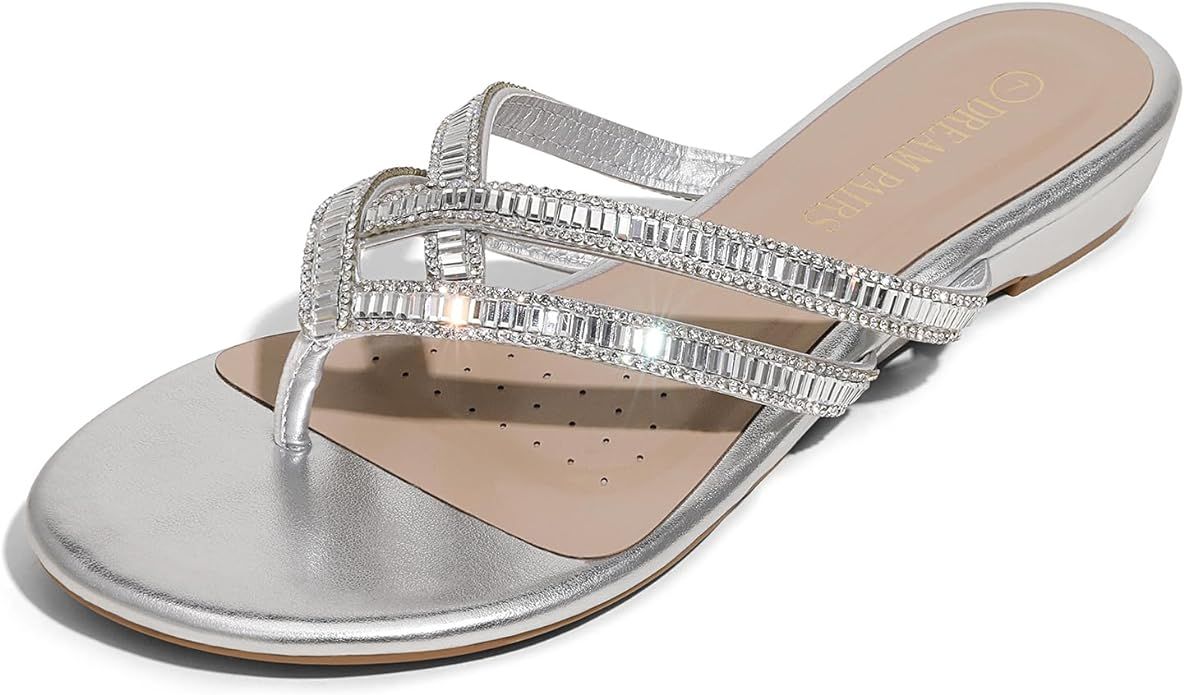 DREAM PAIRS Women's Fashion Rhinestones Design Slides Sandals | Amazon (US)