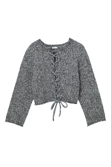 MULTIWAY LACE-UP TWISTED KNIT CARDIGAN | PULL and BEAR UK