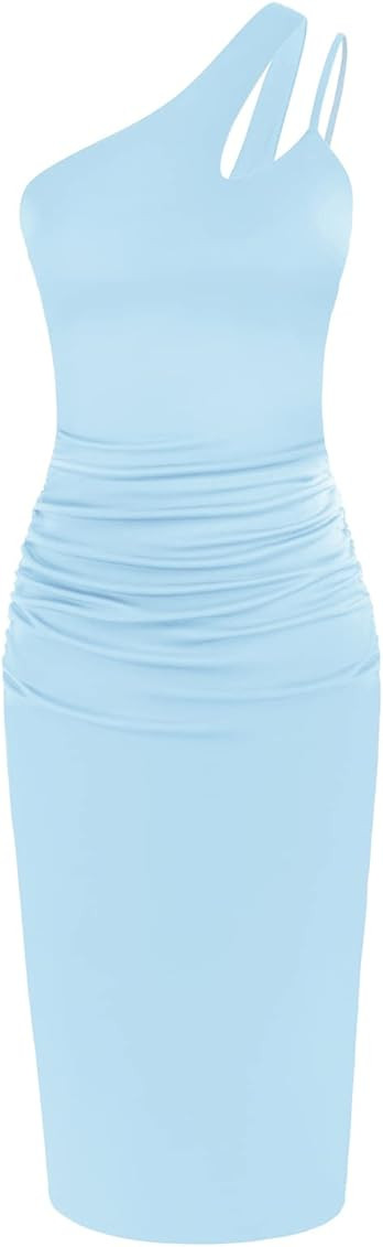 GRACE KARIN Women's One Shoulder Cutout Ruched Bodycon Dress Sleeveless Cocktail Party Wedding Dress | Amazon (US)