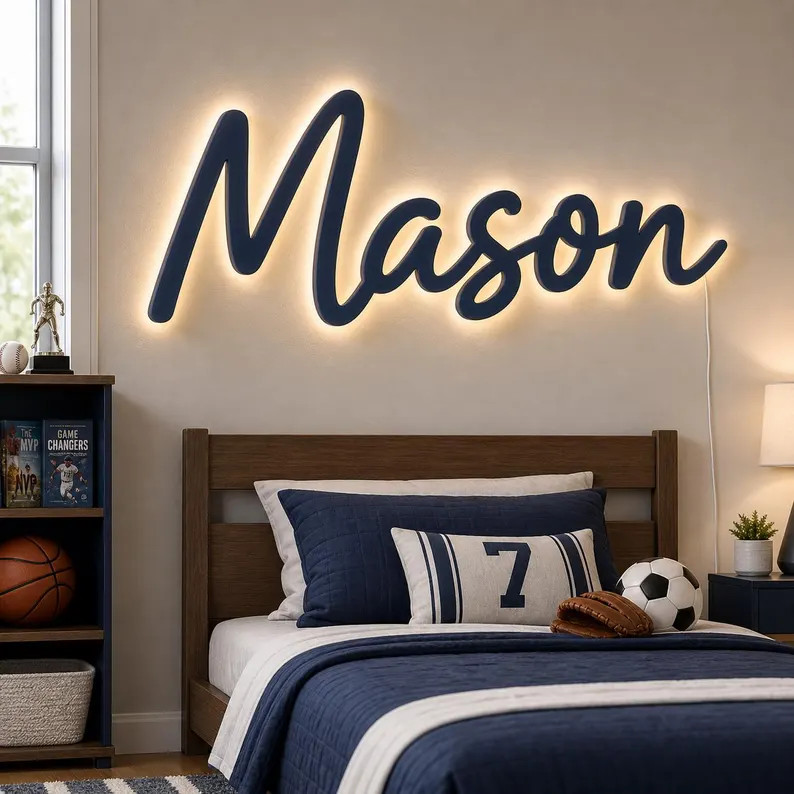 Personalized Wooden Name Sign, LED Backlight Boys Room Decor, Custom Kids Wall Art | Etsy (Global)
