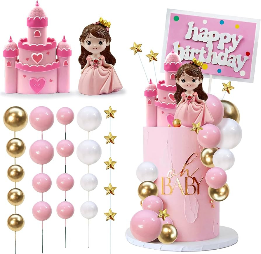 26PCS Princess Cake Topper Castle Cake Topper Girl Princess Cake Topper Happy Birthday Cake Decor... | Amazon (US)