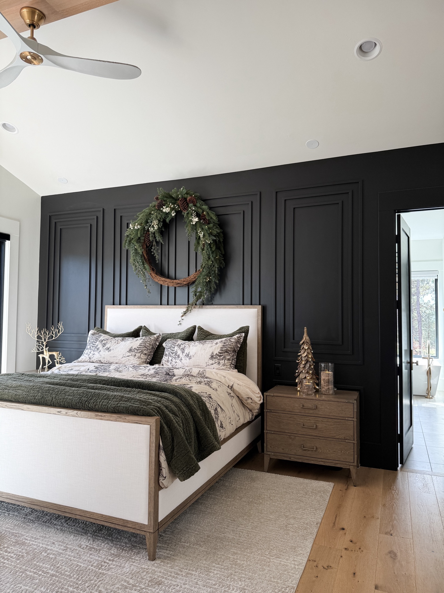 Christmas details in the primary bedroom. This wreath is massive and looks so good with the winter themed bedding. The crushed velvet accents are in the color Loden.

#LTKHoliday #LTKStyleTip #LTKHome