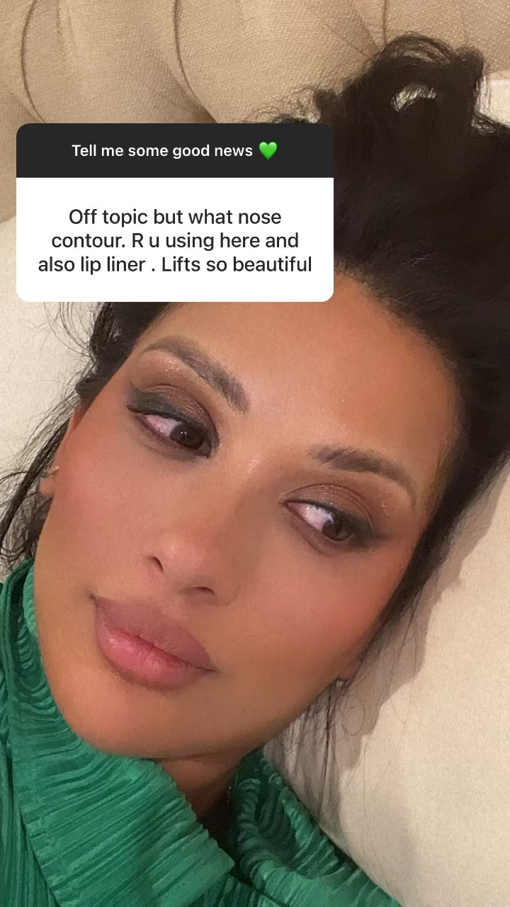 
Nose contour:

@kevynaucoin medium contour 

@hudabeauty blondie powder to reverse contour

@charlottetilbury crayon for the highlight “champagne diamonds”

Lips:

@hudabeauty pinky brown all over

@nyxcosmetics brown lip pencil after… I like wearing the Huda first it makes a very nice base and nooothing budges! I usually put a lipstick or gloss on top last but didn’t get to finish my makeup tonight!

#LTKstyletip #LTKsalealert #LTKbeauty