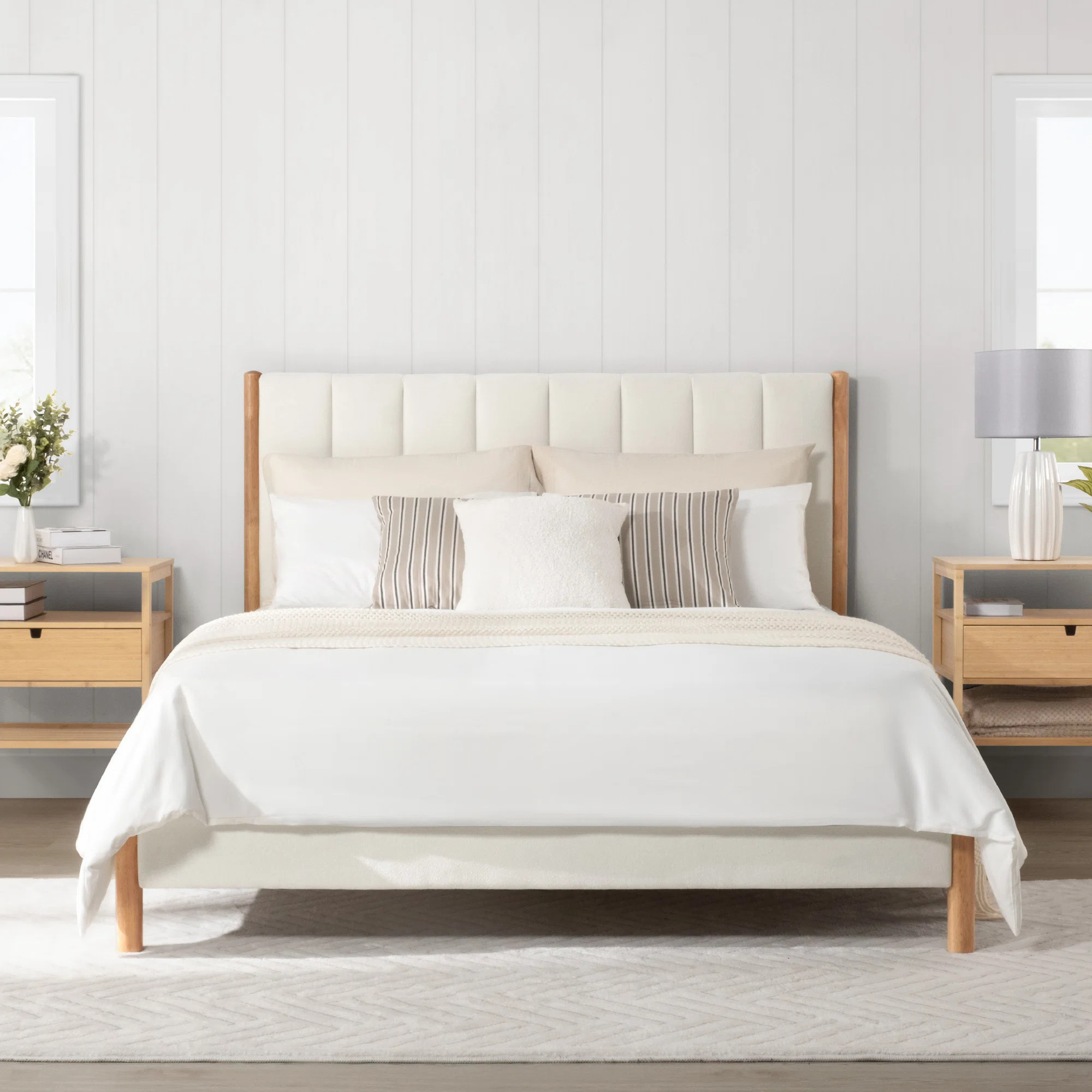 Rezana Solid Wood Boucle Upholstered Headboard Bed Frame | Wayfair North America