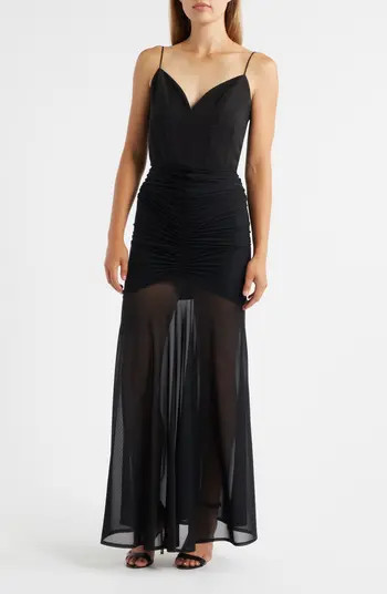 Black Halo Azura Corset Bodice Sheer Hem Cocktail Maxi Dress | Nordstrom | Nordstrom