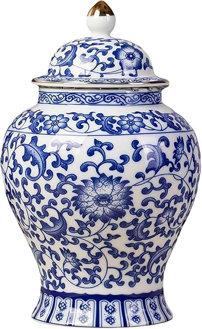 Chinoiserie Blue White Ginger Jars, Porcelain Jar Tea Storage, Ceramic Decorative Ginger Jar With... | Amazon (US)