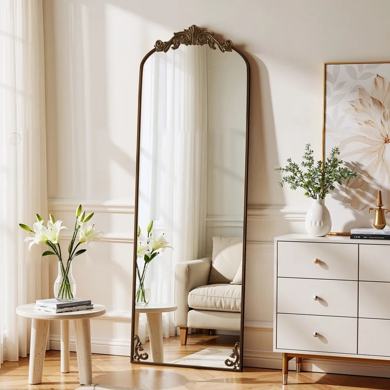 Anyrose 66"x 21" Baroque Full Length Mirror Arched Vintage Floor Mirror with Stand, Antique Bronz... | Walmart (US)