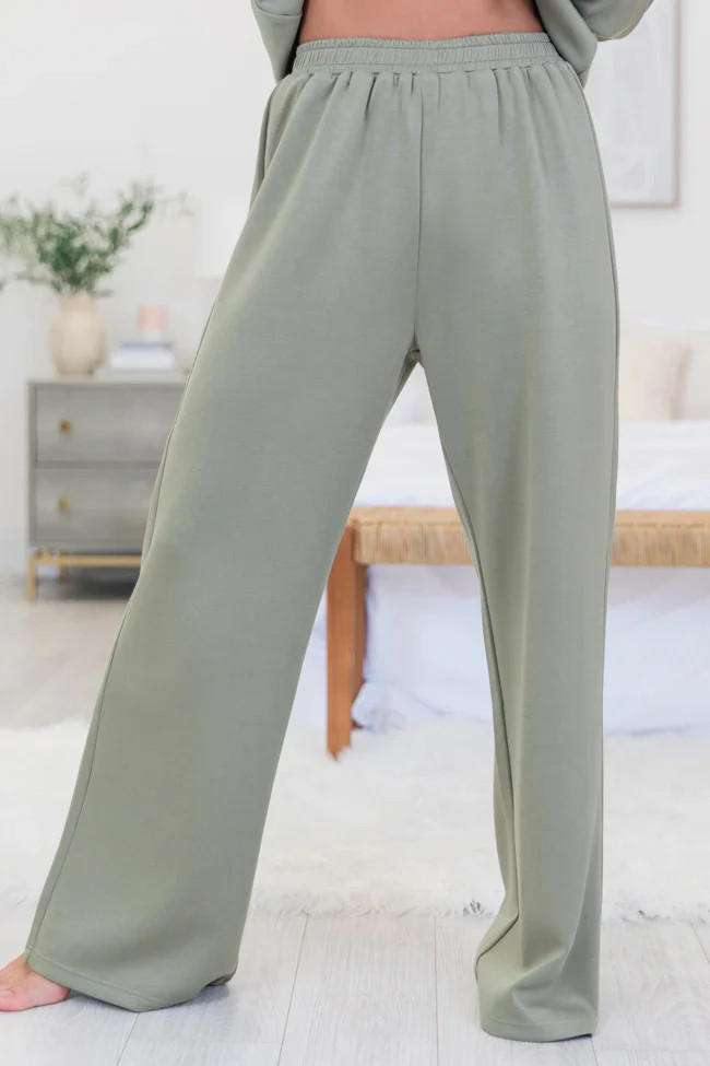 Let's Just Stay Olive Knit Wide Leg Pants | Pink Lily