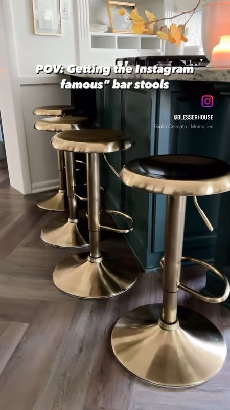 These Amazon adjustable height swivel bar stools are less than $80 and absolutely live up to the hype! They've exceeded my expectations!

They are: Easy to clean, Kid-friendly
Designer look without the $$$, Swivel feature, Adjustable for bar height & counter height, Slim to fit more seats in a small space, Comes in other colors if gold isn't your thing :) 

You can see all of my fave budget-friendly bar stools for kitchen islands on BlesserHouse.com too.
#kitchenpeninsula #kitchenbar #barstool #barstools #counterstools #kitchendecor

#LTKSale #LTKstyletip #LTKhome
