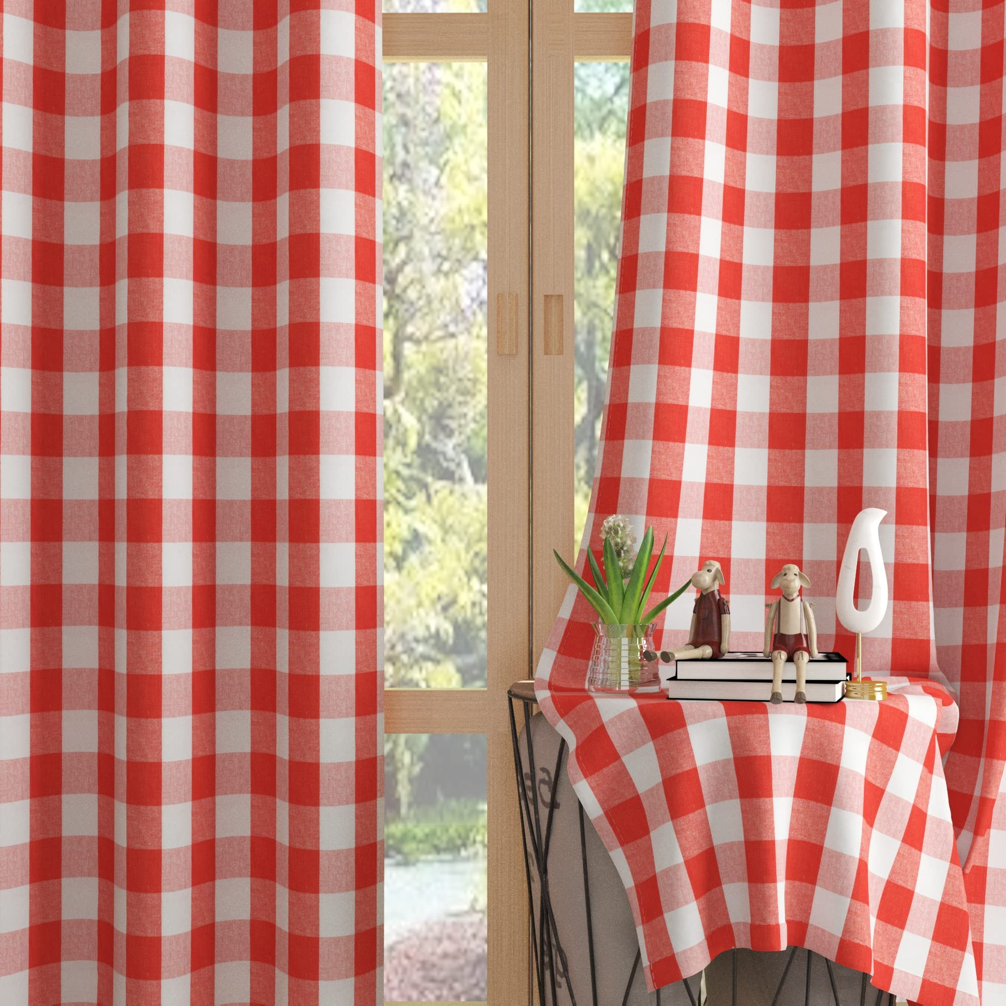 UPOPO Curtains for Windows Buffalo Check Plaid Gingham Pattern Rod Pocket Cotton Curtain Panels 7... | Amazon (US)