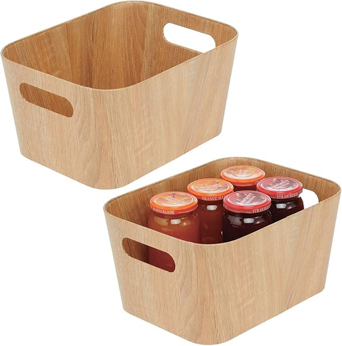 mDesign Wood Print Food Bin Box with Handles - Rustic Basket for Kitchen and Pantry Vegetable and... | Amazon (US)