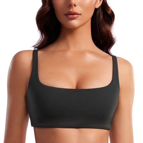 CRZ YOGA Butterluxe Square Neck Sports Bras for Women - Spaghetti Strap Yoga Wireless Low Coverage Padded Cami Crop Top Black X-Large | Amazon (US)