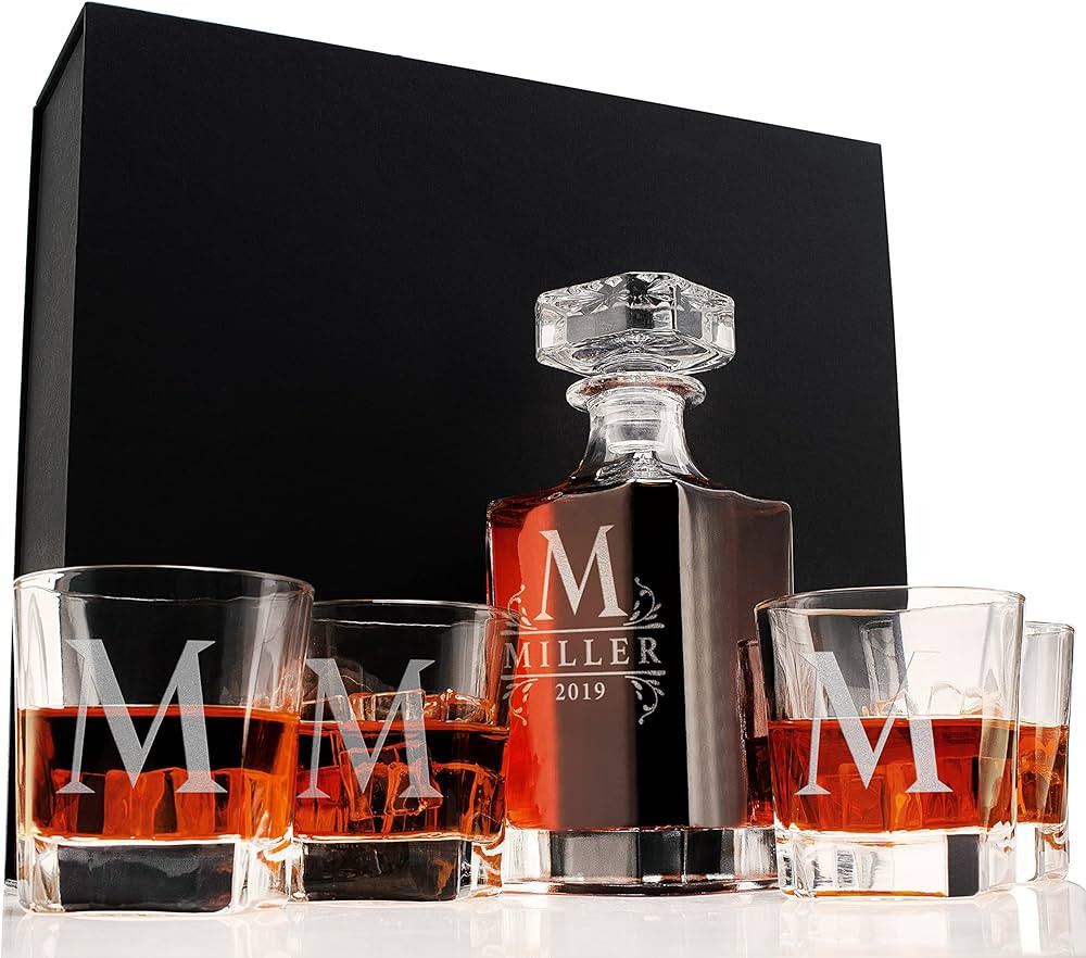 Personalized 5 pc Whiskey Decanter Set - 9 Design Options - Limited Edition, Custom Liquor Decant... | Amazon (US)