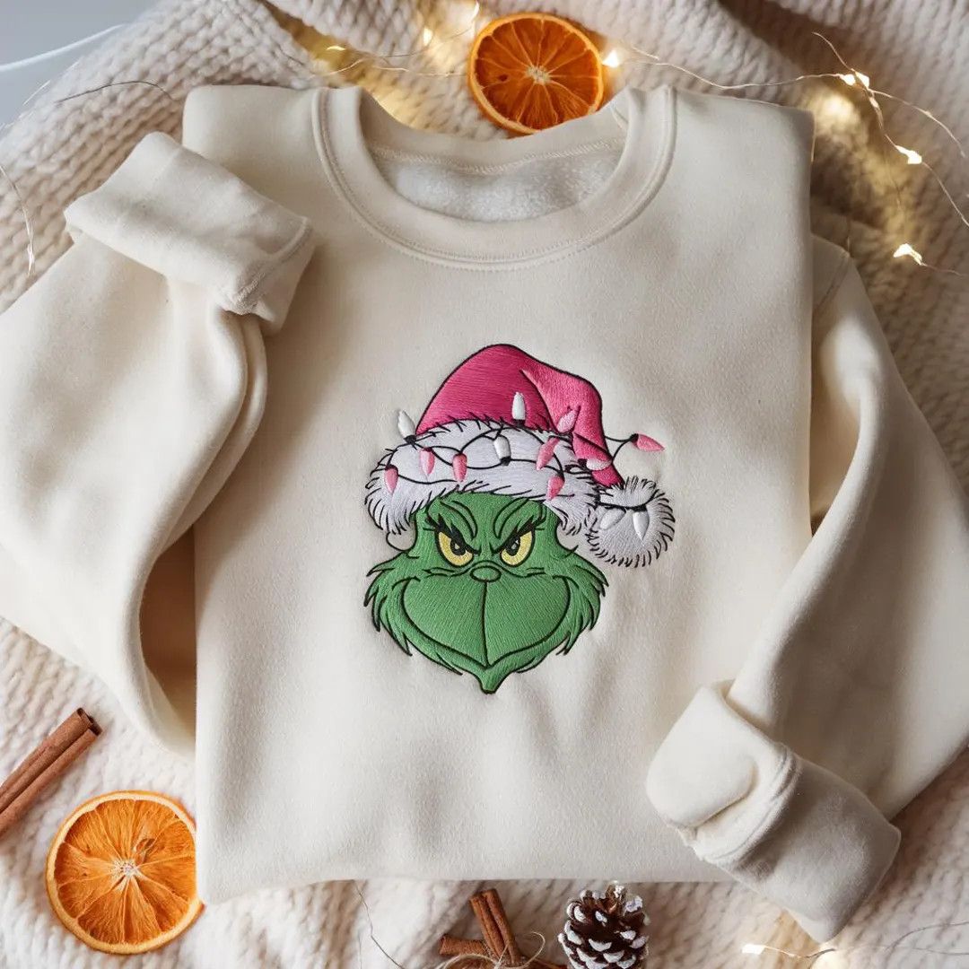 EMBROIDERED Grinch Christmas Light Sweatshirt, Grinchmas Shirt, Grinch Christmas Shirt, Christmas... | Etsy (US)