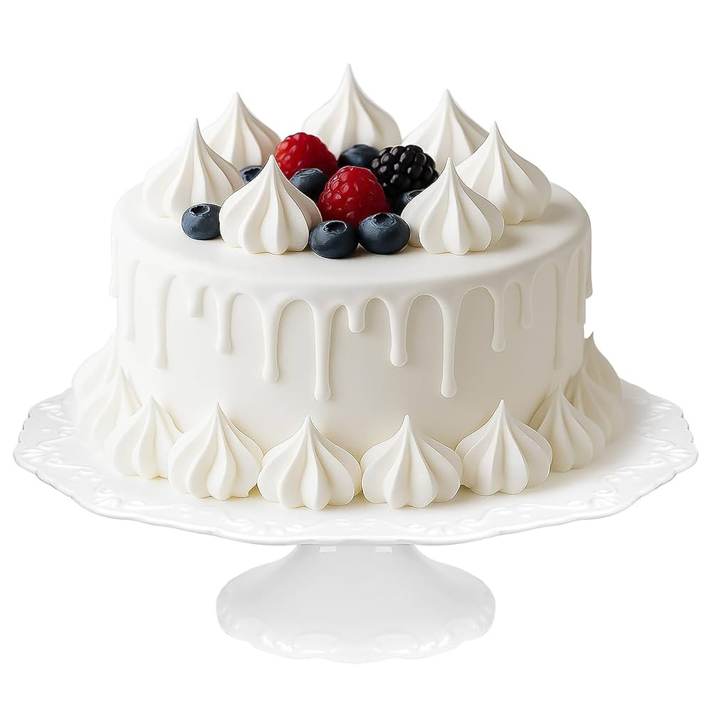 10" White Cake Stand for 8" Cake, Porcelain Cake Plate, Cake Pedestal Stand, Round Dessert Stand,... | Amazon (US)