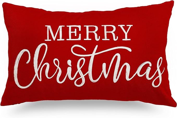 LOMCHEN Red Christmas Lumbar Pillow Cover 12x20 Inches for Christmas Decorations Merry Christmas ... | Amazon (US)