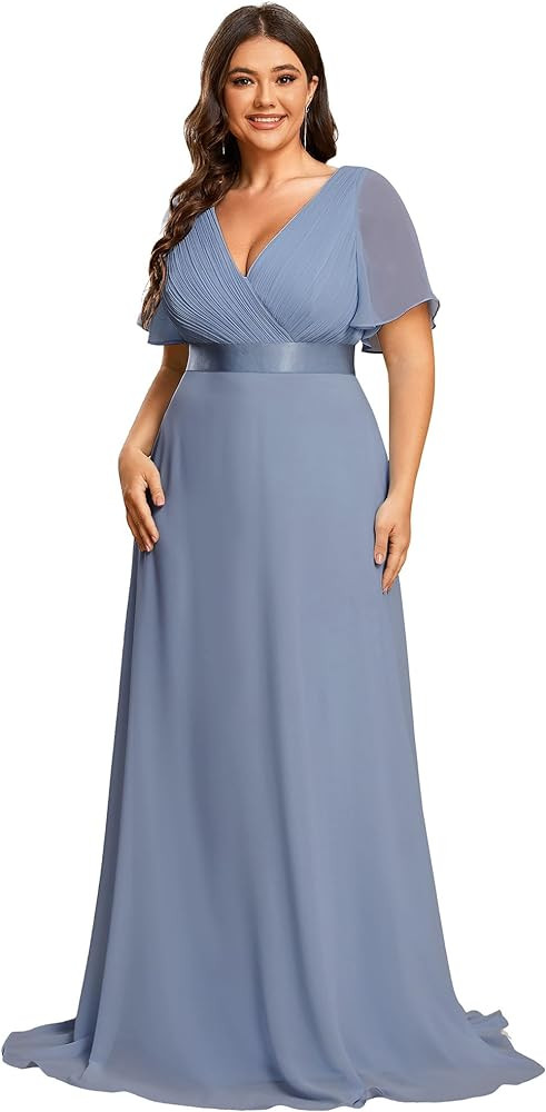 Ever-Pretty Women's Double V-Neck Formal Dresses Plus Size Bridesmaid Dress 09890-PZ | Amazon (US)
