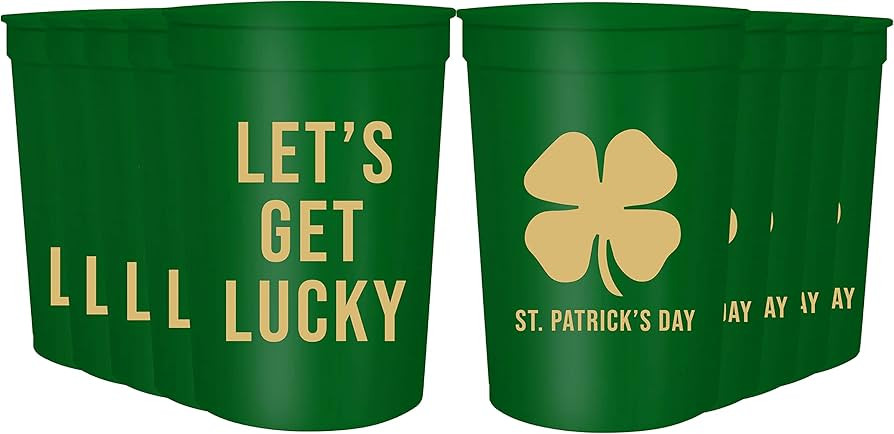 Let's Get Lucky Party Cups - St Patty's Day Party Stadium Cups, 16oz - Set of 12 - Perfect for St... | Amazon (US)