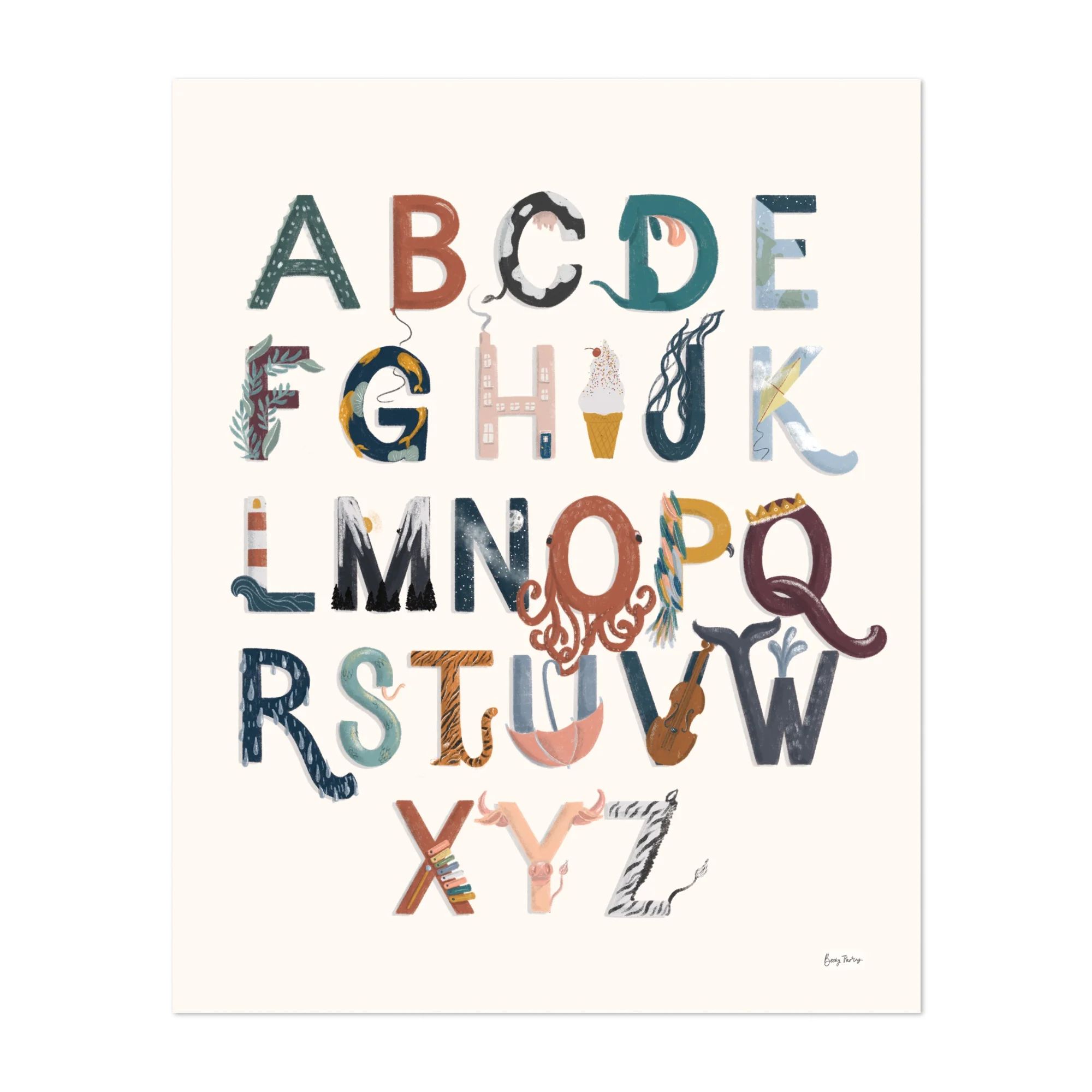 Alphabet A to Z Illustrations Nursery Art 8" x 10" Art Print/Poster - Walmart.com | Walmart (US)