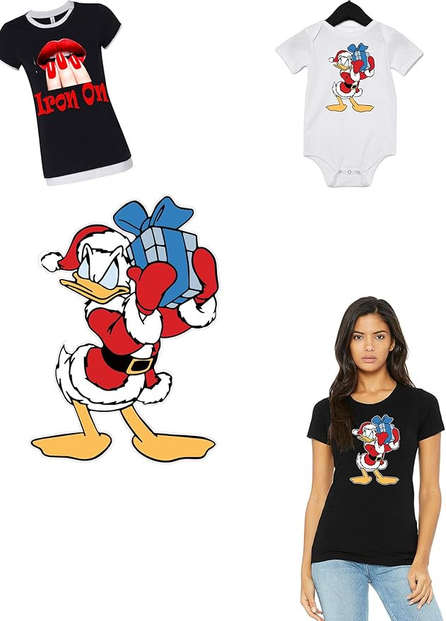 Christmas Donald Wearing The Gift Box with Gift Iron-On Heat Transfer Sticker/Decal 3" Longest Si... | Amazon (US)