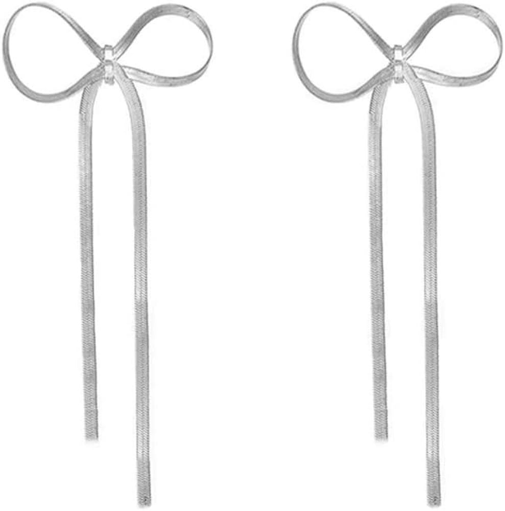 925 Sterling Silver Bow Drop Dangle Earrings for Women Girls Long Tassel Chain Earrings Wedding S... | Amazon (US)