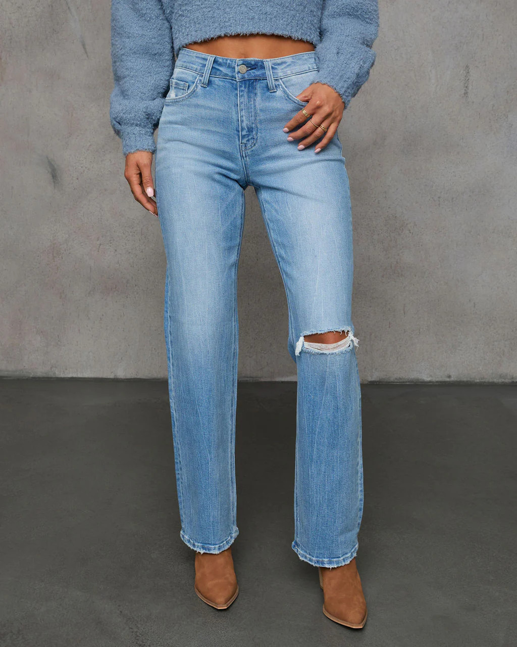 Tinsleh Mid Rise Distressed Straight Leg Denim | VICI