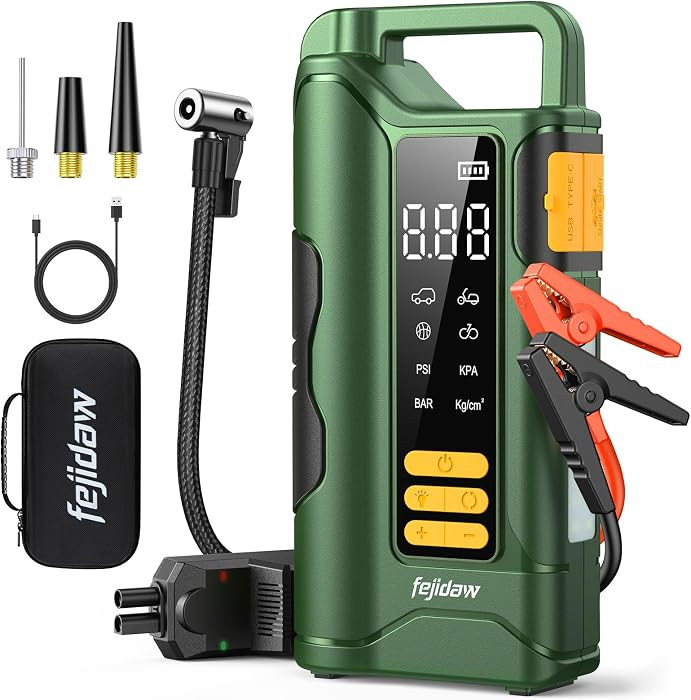 Jump Starter with Air Compressor,5000A Car Battery Jumper Starter, 16000mAh Battery Jumper Starte... | Amazon (US)