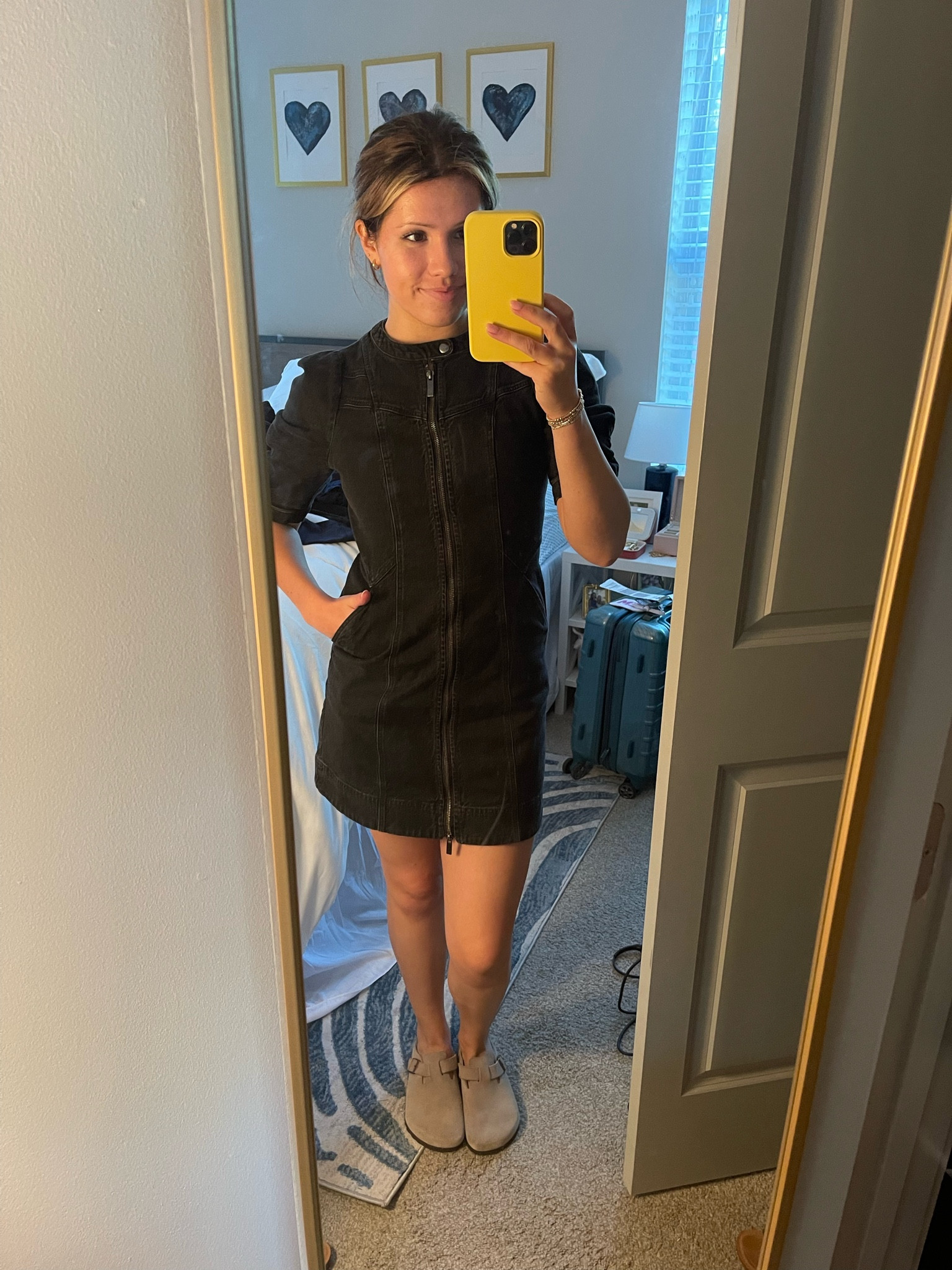 Work fit today!
“Puff Sleeve moto mini dress” from Anthro!